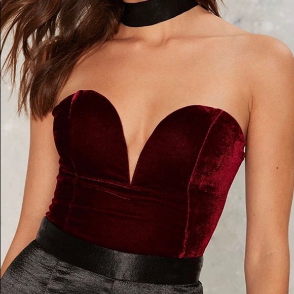 Other - 💋Kemba Maroon Velvet Bandeau Lace back bodysuit💋